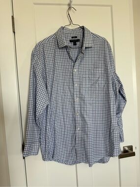 Pronto Uomo Blue and White Gingham Button-Down Shirt Egyptian cotton 18 34/35